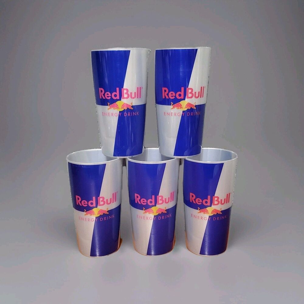 Red Bull Energy Drink Plastic Reusable Cups Blue Silver Gray Lot Of 5 Bar Rare